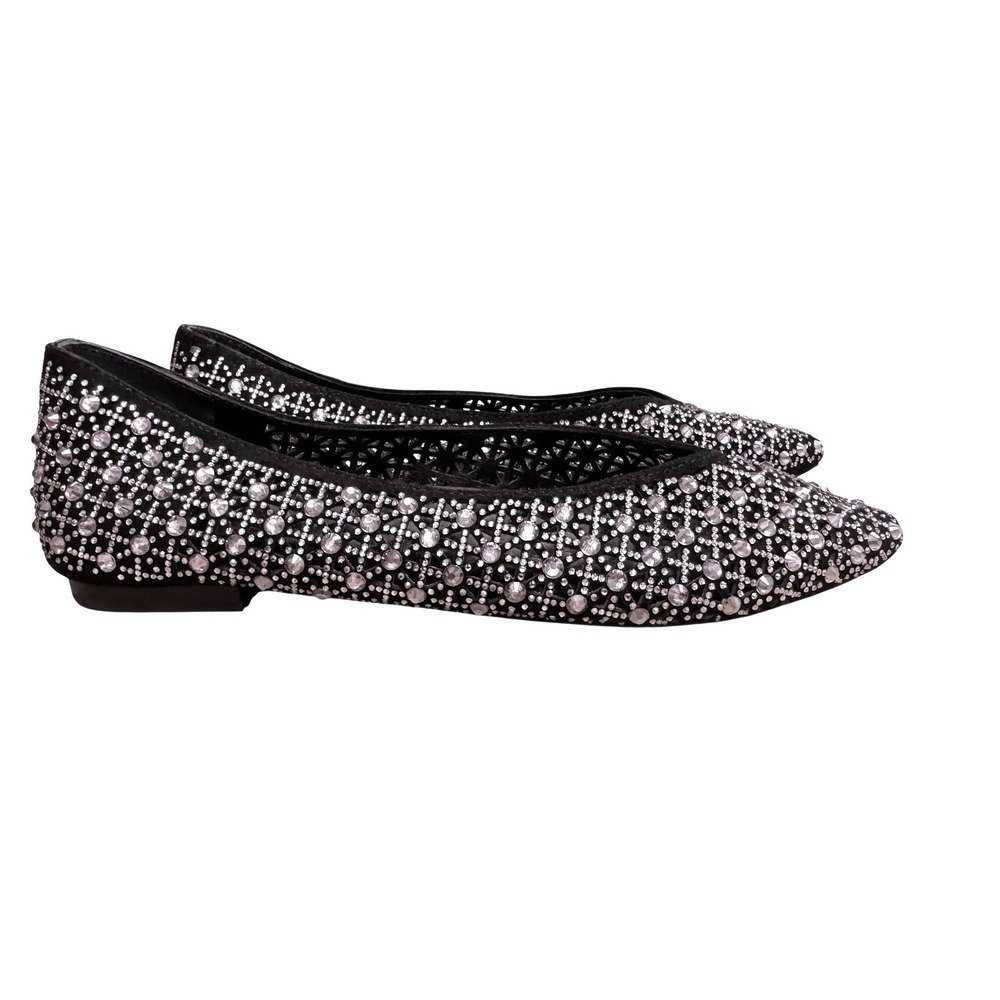 Birdies Swan Black Crystal Embellished Flats Rhinestone Leather Pointed Toe 9.5